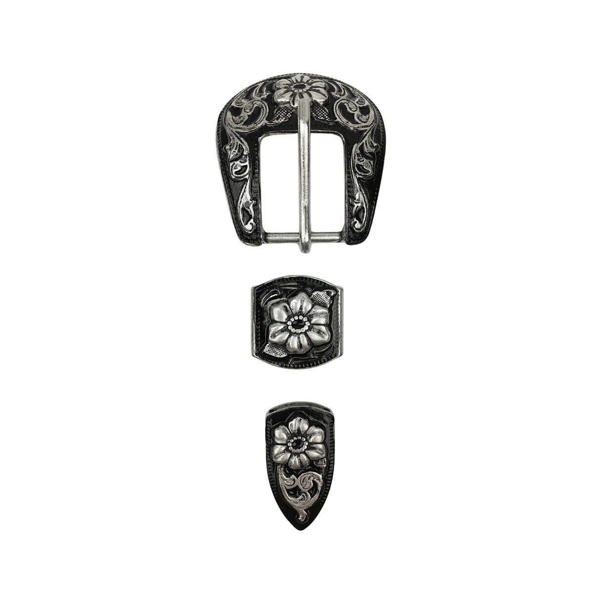 Schnalle Floral Buckle Black Silver